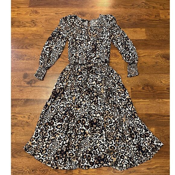 Talbots Women’s Leopard Print Tie Waist Midi Dress – Size 4 Chic Animal Print - Picture 1 of 9
